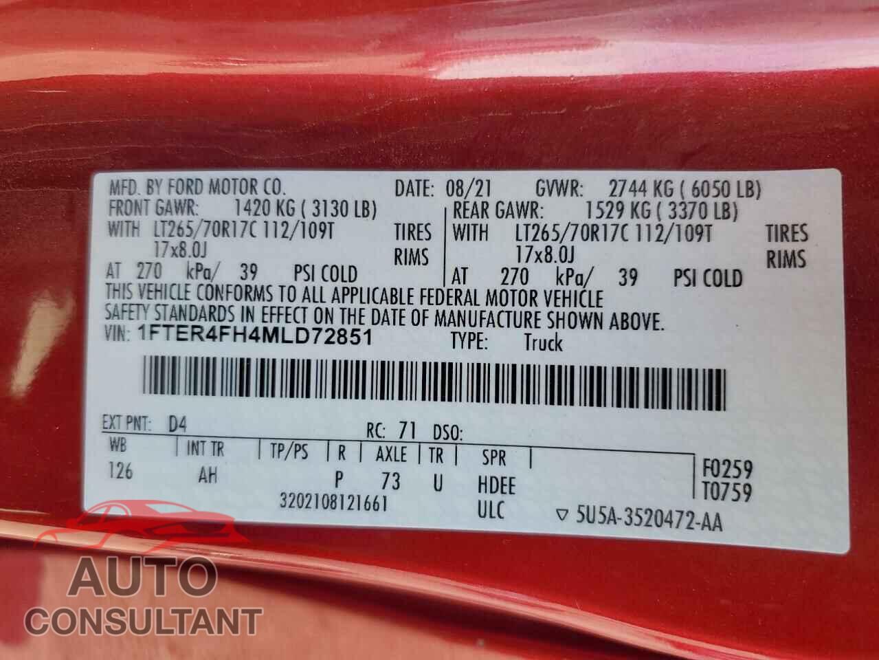FORD RANGER 2021 - 1FTER4FH4MLD72851