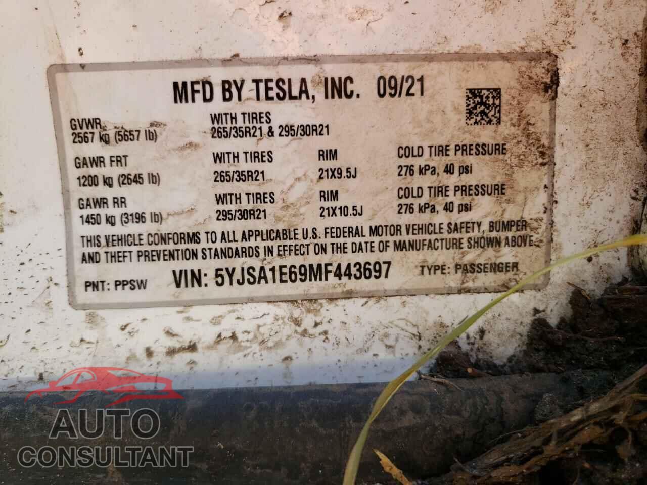 TESLA MODEL S 2021 - 5YJSA1E69MF443697