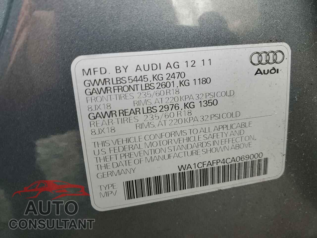 AUDI Q5 2012 - WA1CFAFP4CA069000