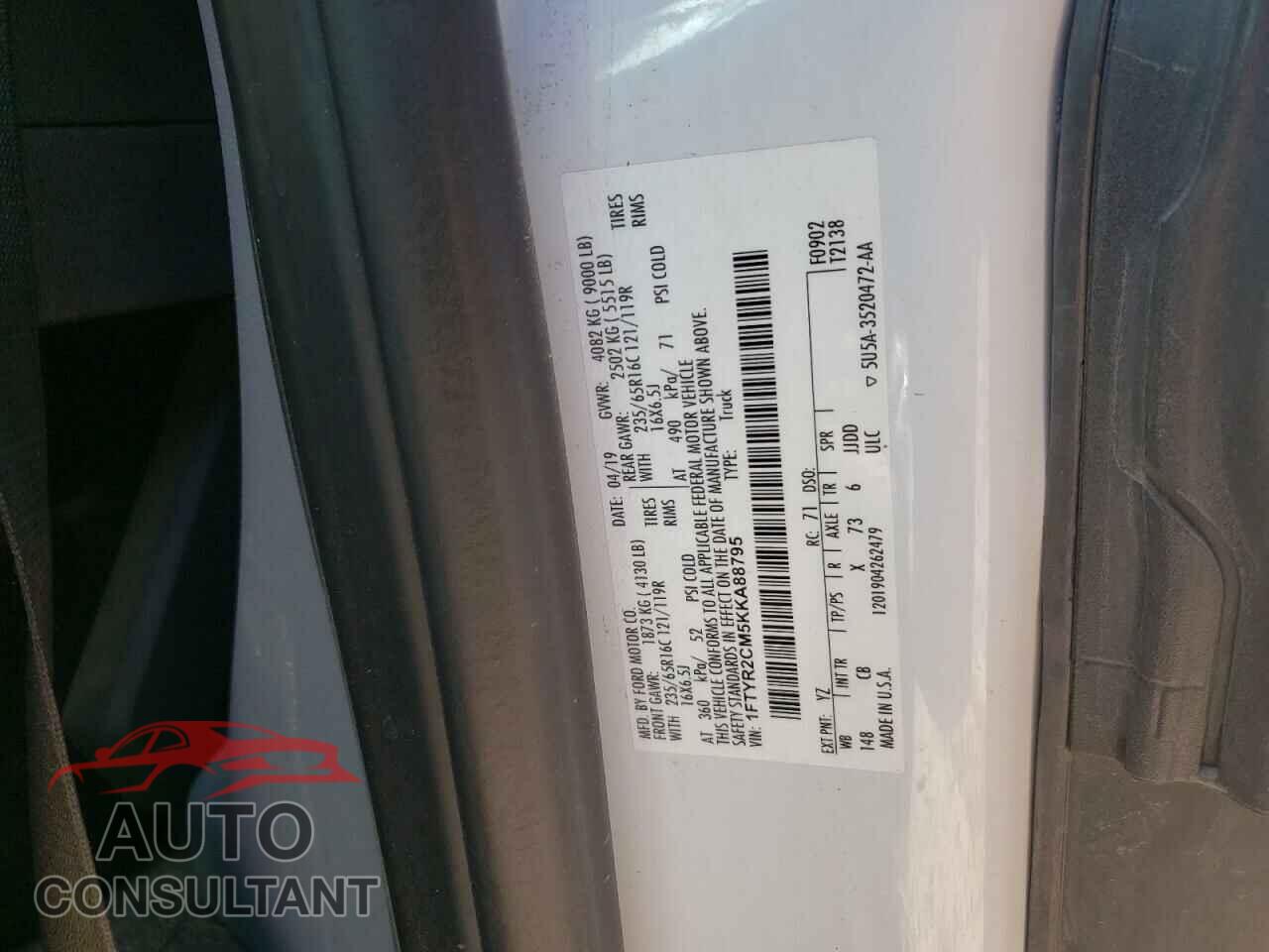 FORD TRANSIT CO 2019 - 1FTYR2CM5KKA88795