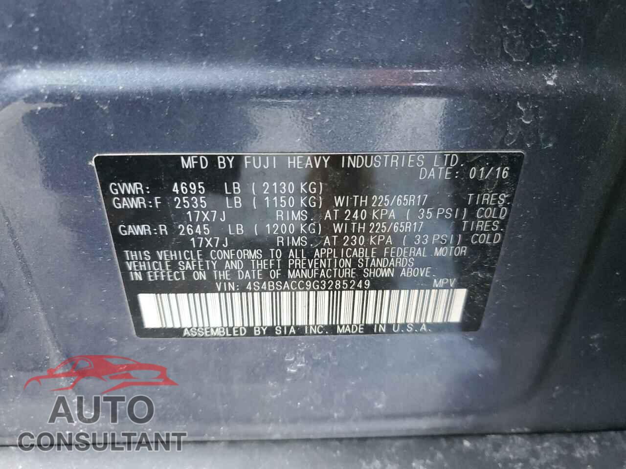 SUBARU OUTBACK 2016 - 4S4BSACC9G3285249