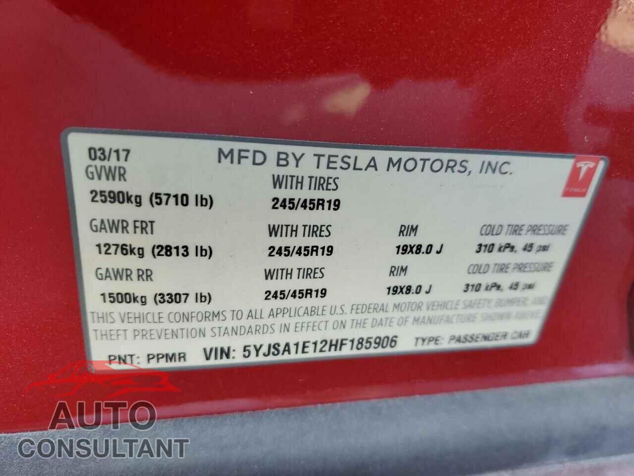 TESLA MODEL S 2017 - 5YJSA1E12HF185906