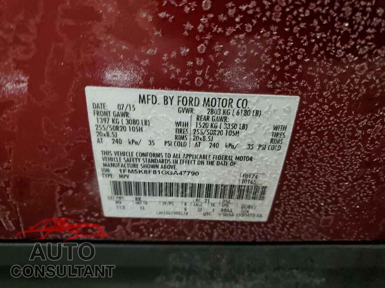 FORD EXPLORER 2016 - 1FM5K8F81GGA47790