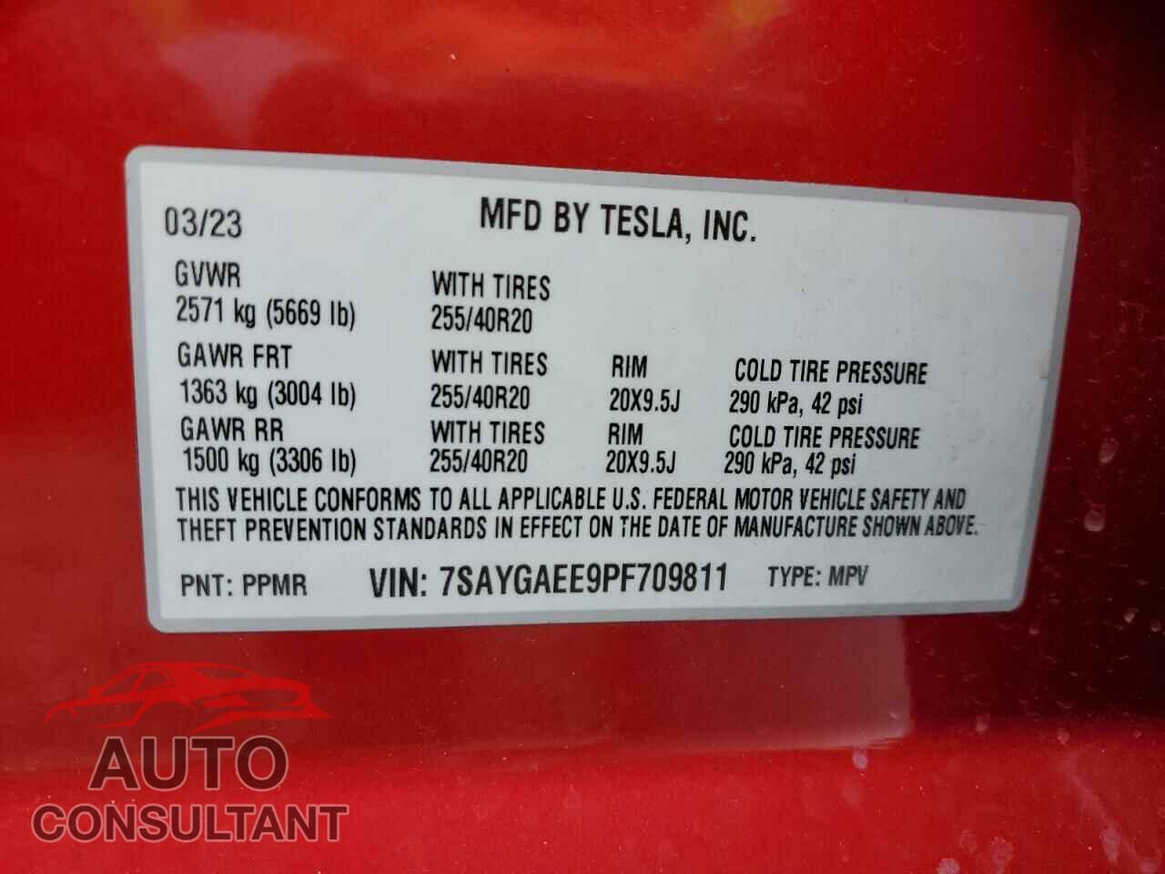 TESLA MODEL Y 2023 - 7SAYGAEE9PF709811