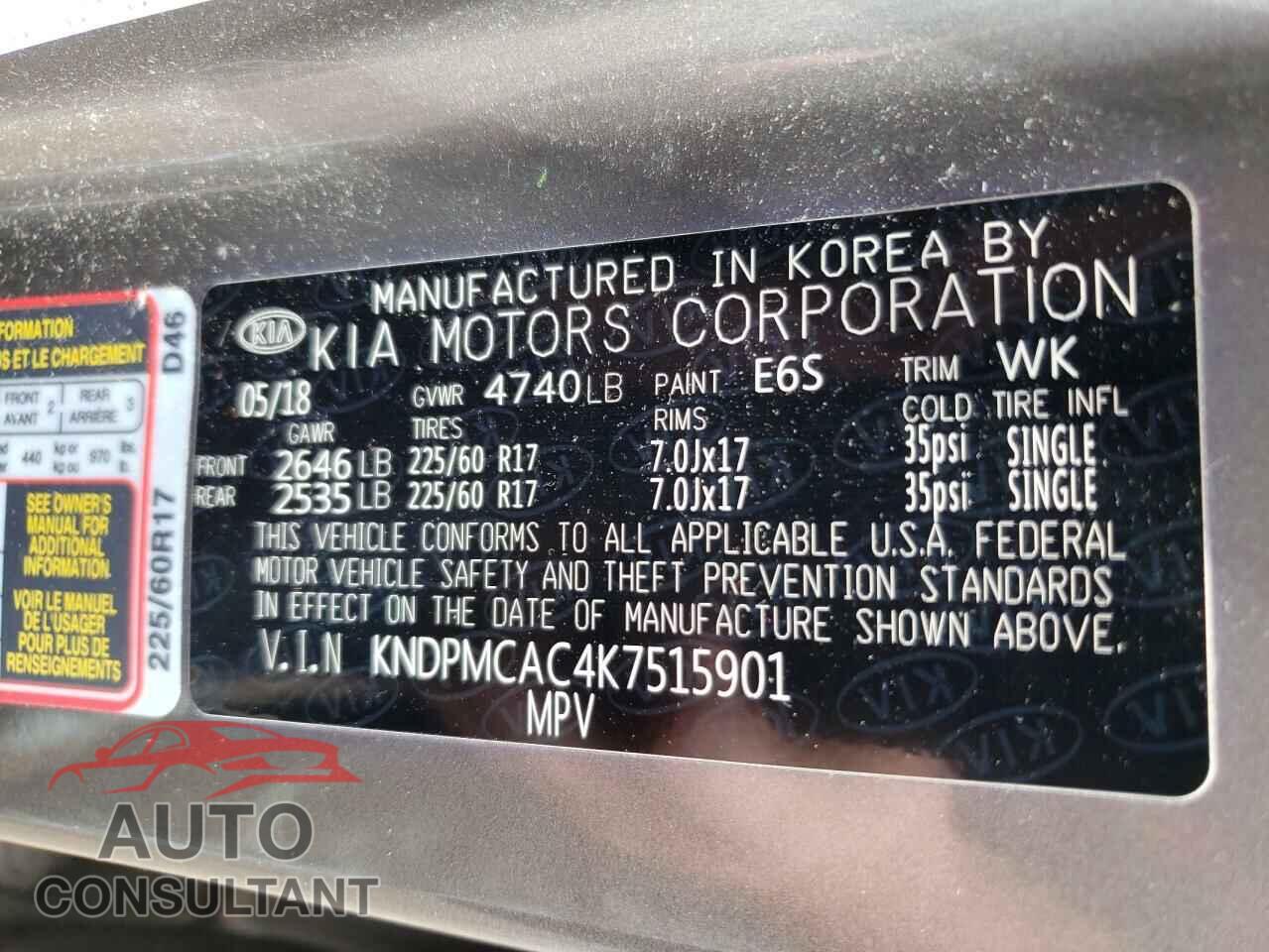 KIA SPORTAGE 2019 - KNDPMCAC4K7515901