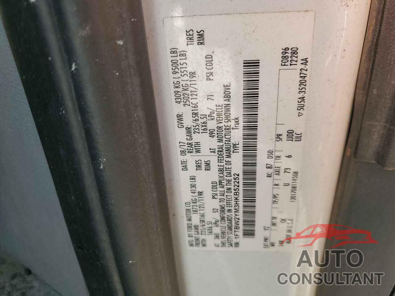 FORD TRANSIT 2017 - 1FTBW2YM3HKB52252