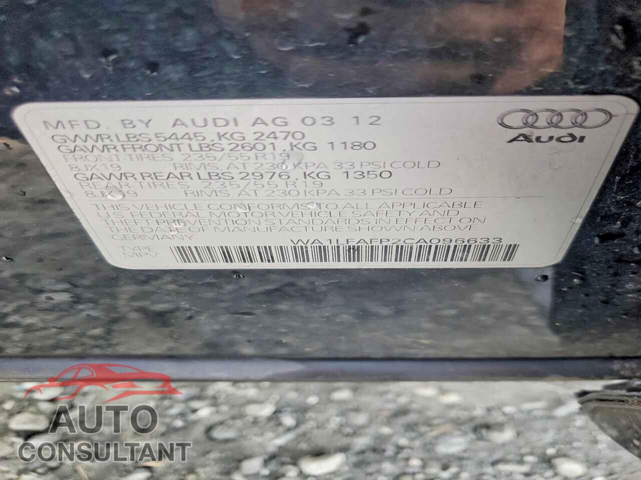 AUDI Q5 2012 - WA1LFAFP2CA096633