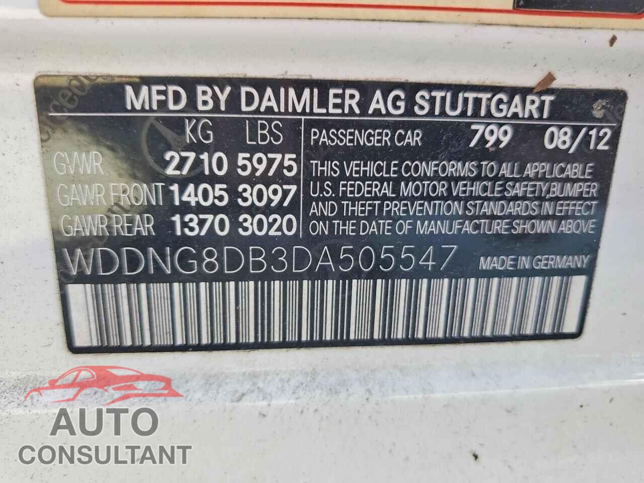 MERCEDES-BENZ S-CLASS 2013 - WDDNG8DB3DA505547