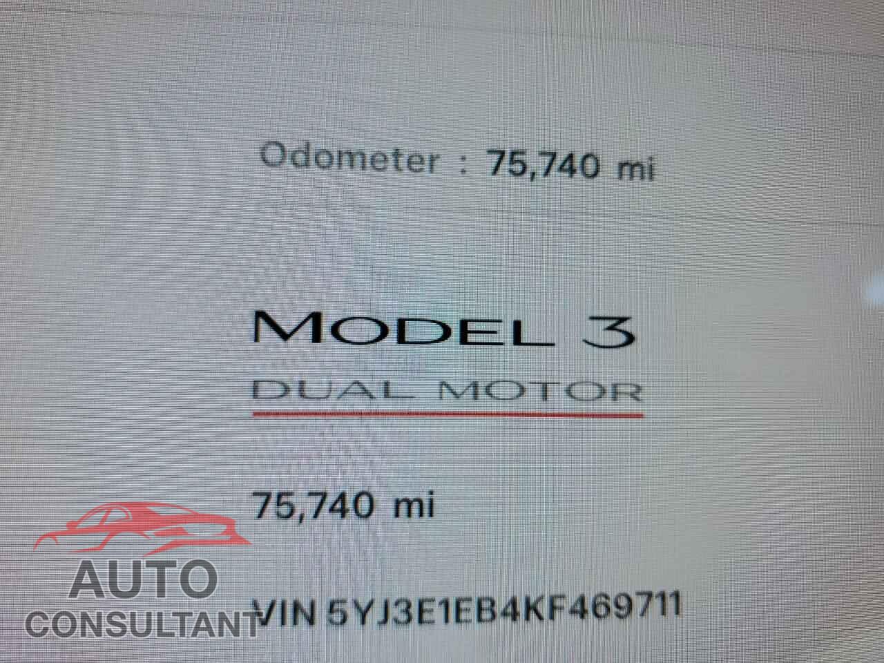TESLA MODEL 3 2019 - 5YJ3E1EB4KF469711