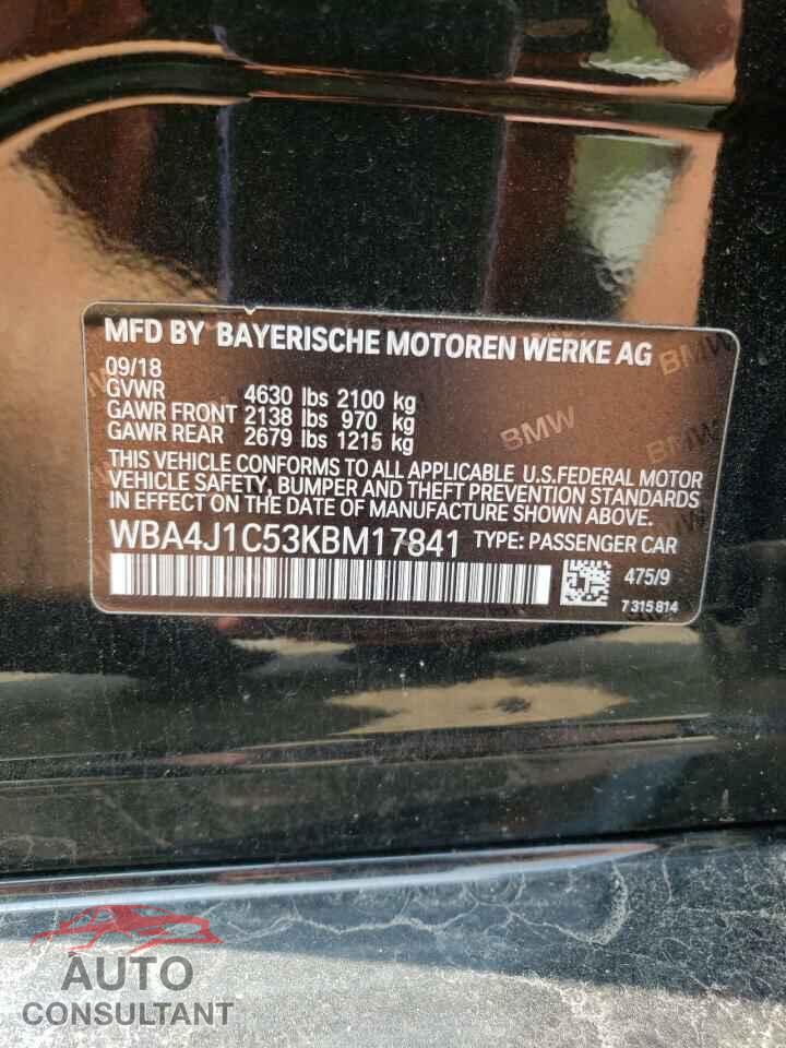 BMW 4 SERIES 2019 - WBA4J1C53KBM17841