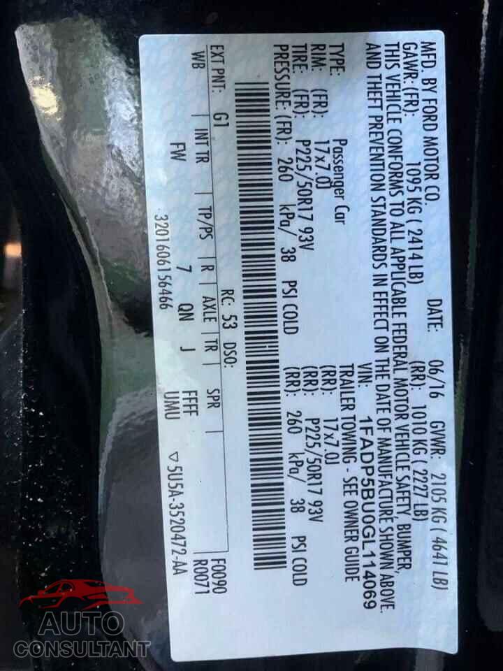 FORD CMAX 2016 - 1FADP5BU0GL114069