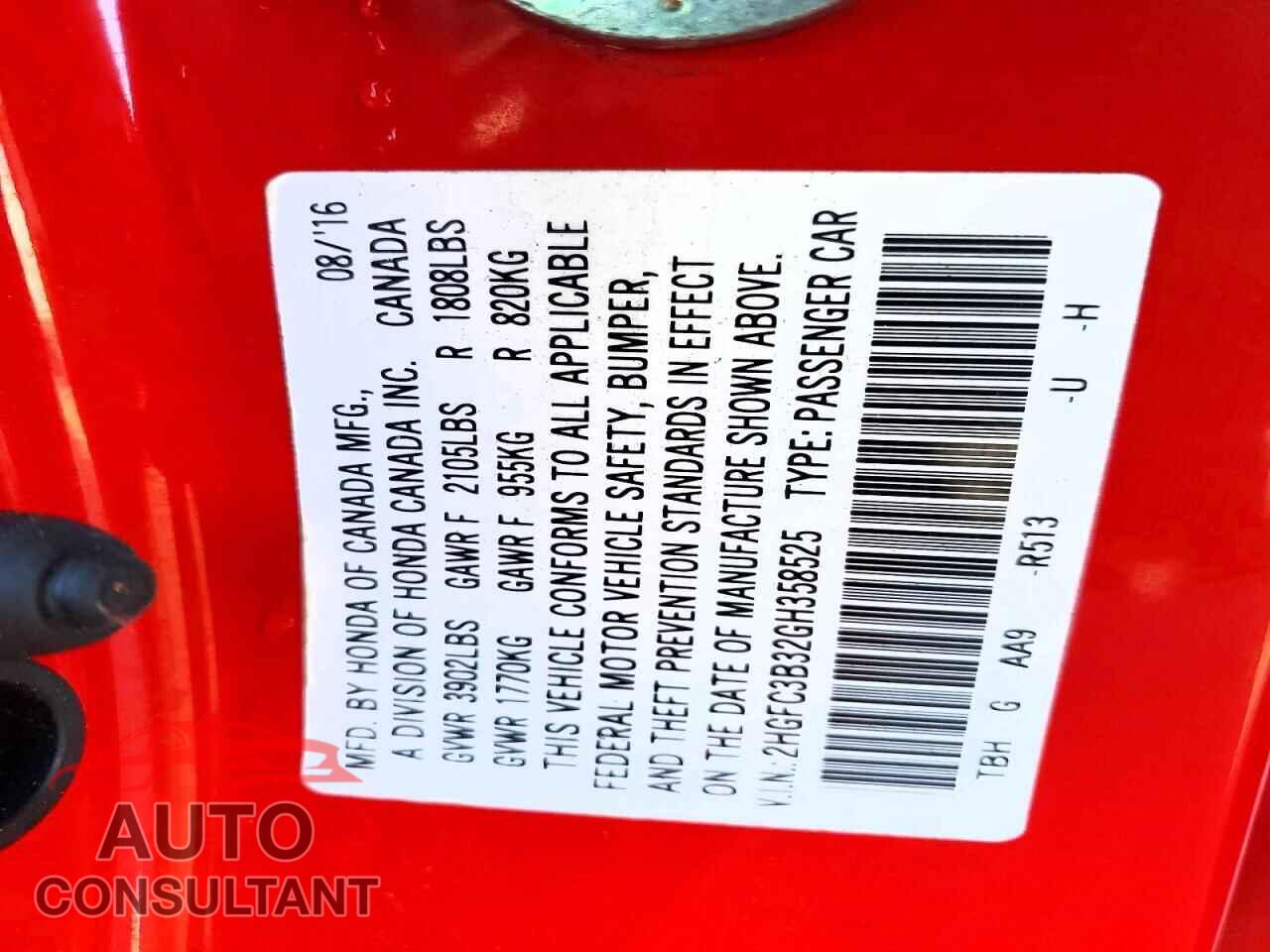 HONDA CIVIC 2016 - 2HGFC3B32GH358525