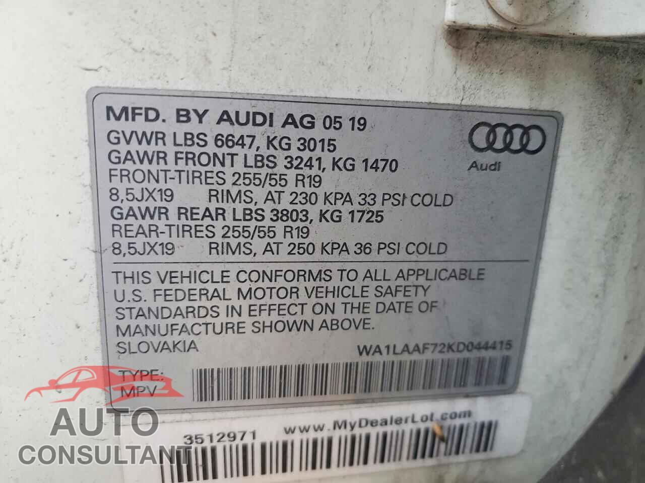 AUDI Q7 2019 - WA1LAAF72KD044415