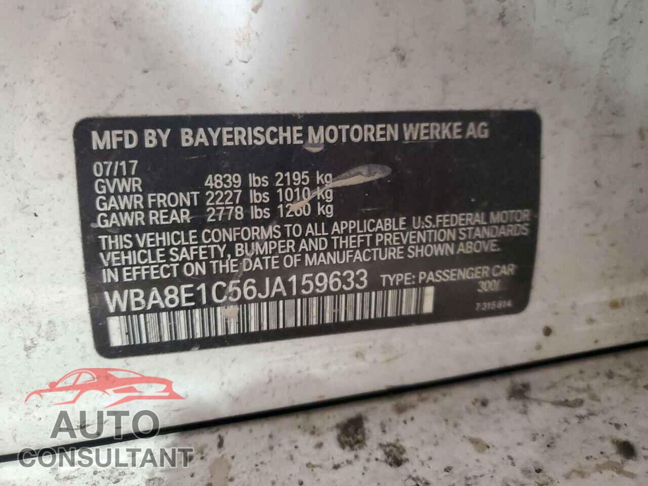 BMW 3 SERIES 2018 - WBA8E1C56JA159633