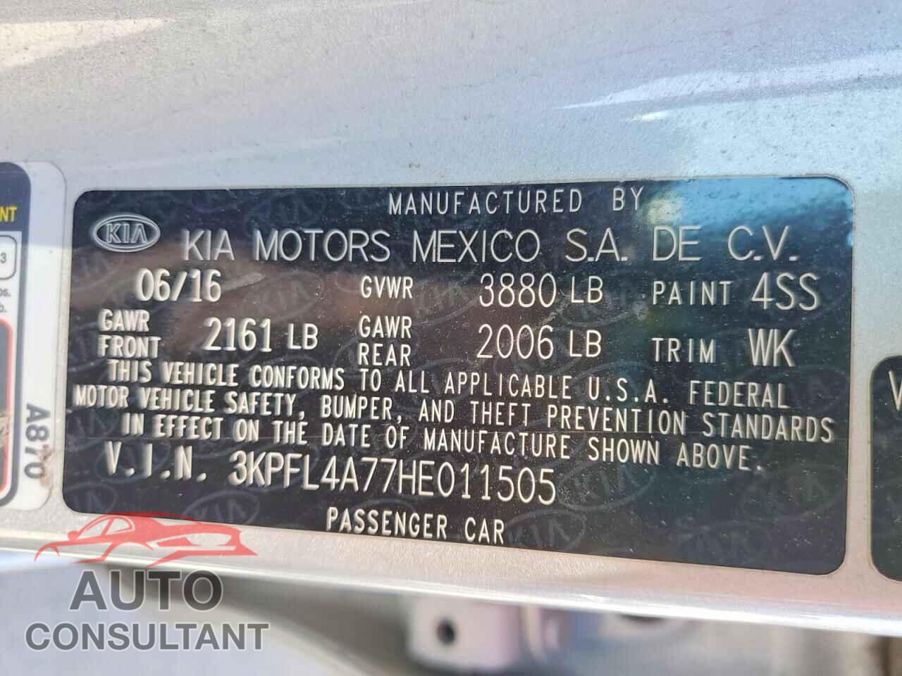 KIA FORTE 2017 - 3KPFL4A77HE011505