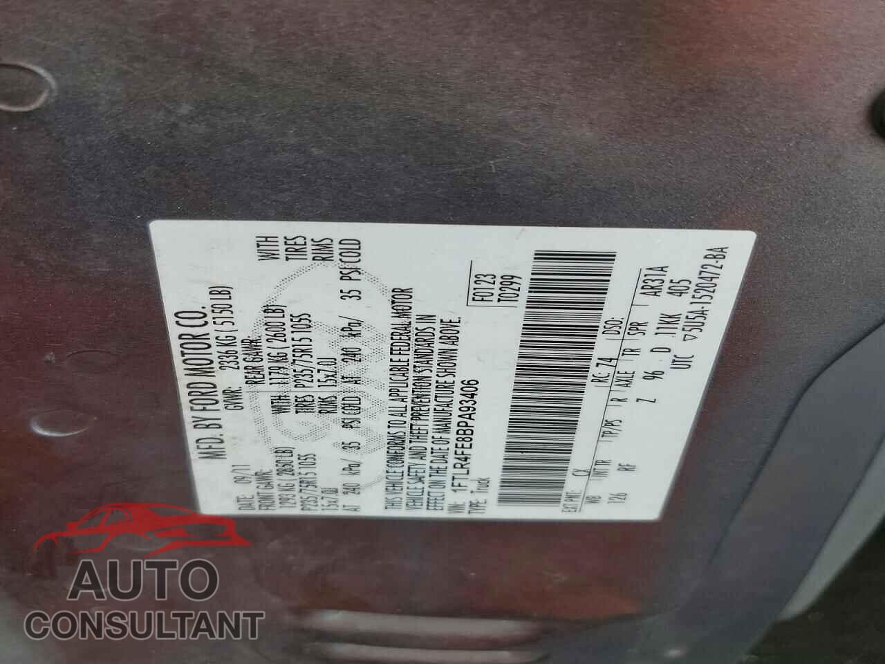 FORD RANGER 2011 - 1FTLR4FE8BPA93406