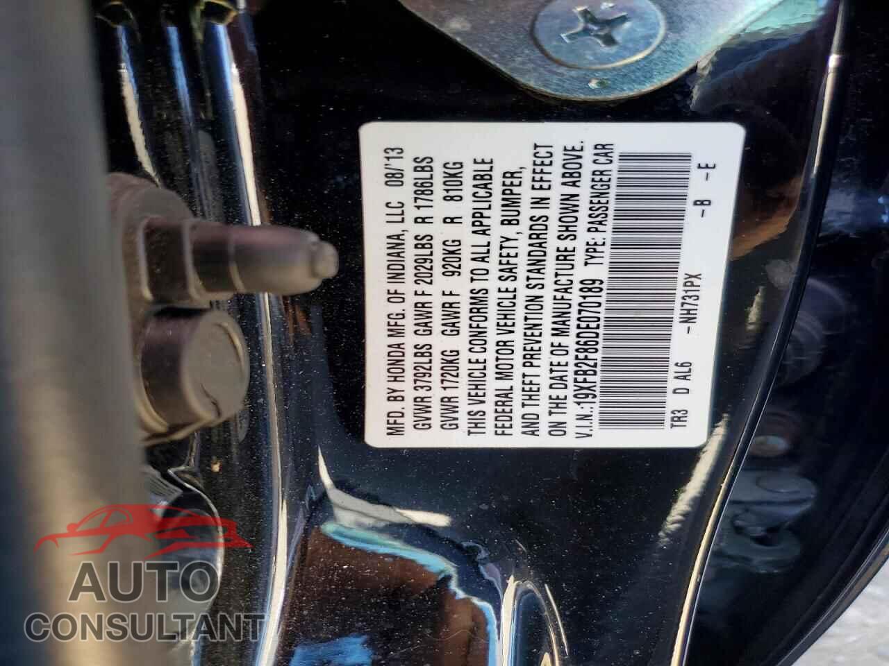 HONDA CIVIC 2013 - 19XFB2F86DE070189