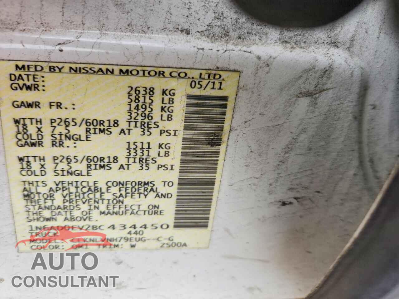 NISSAN FRONTIER 2011 - 1N6AD0EV2BC434450