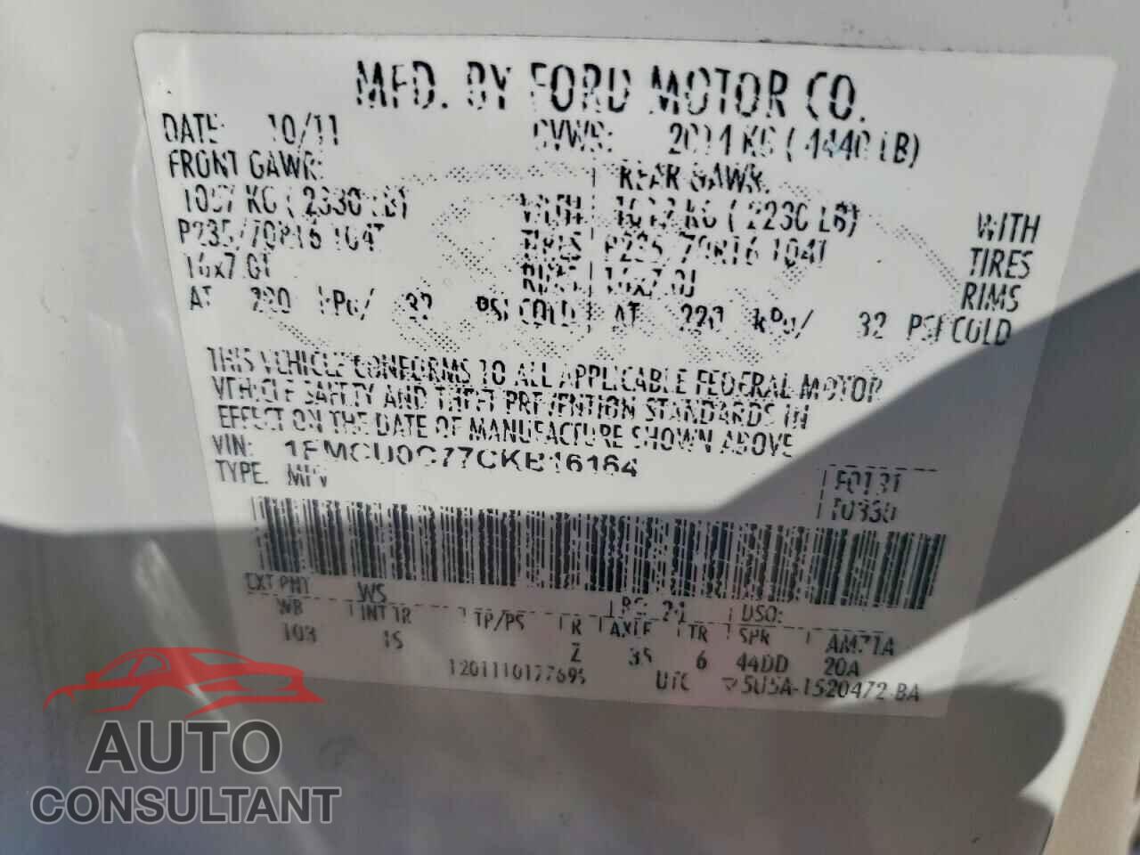 FORD ESCAPE 2012 - 1FMCU0C77CKB16164