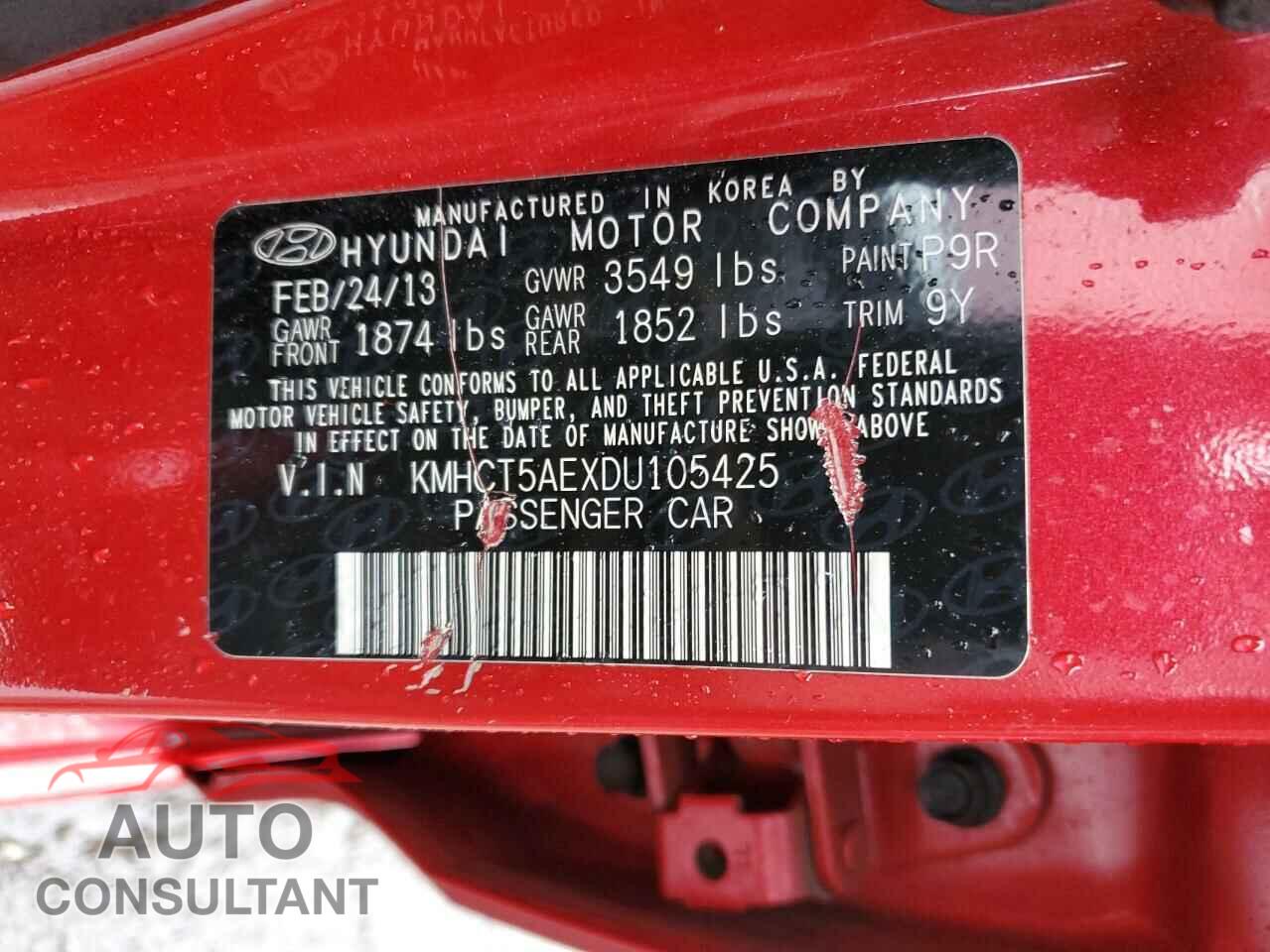 HYUNDAI ACCENT 2013 - KMHCT5AEXDU105425