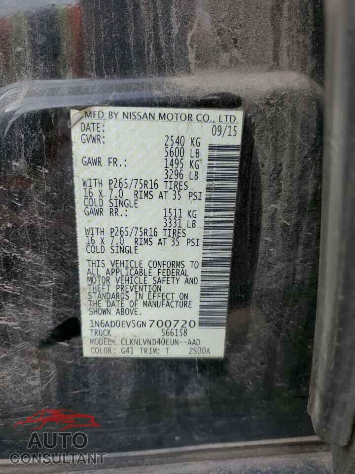 NISSAN FRONTIER 2016 - 1N6AD0EV5GN700720