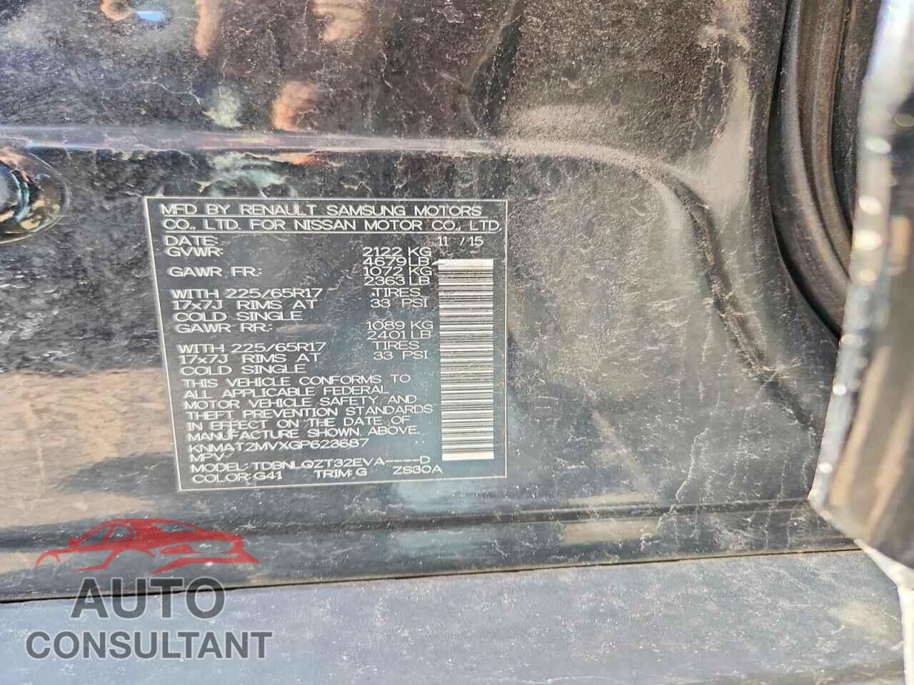 NISSAN ROGUE 2016 - KNMAT2MVXGP623687