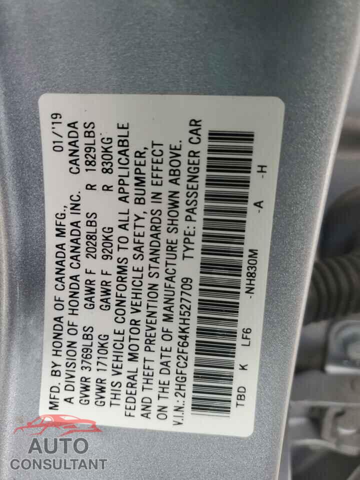 HONDA CIVIC 2019 - 2HGFC2F64KH527709