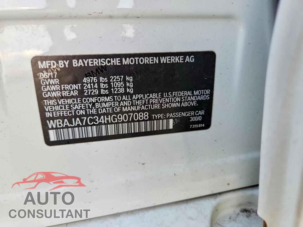 BMW 5 SERIES 2017 - WBAJA7C34HG907088