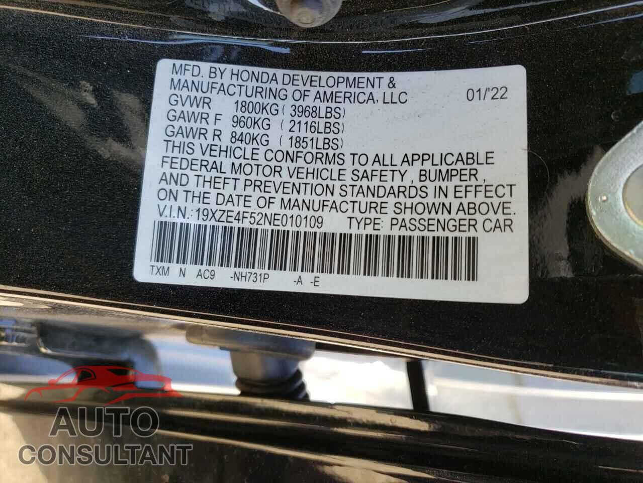 HONDA INSIGHT 2022 - 19XZE4F52NE010109