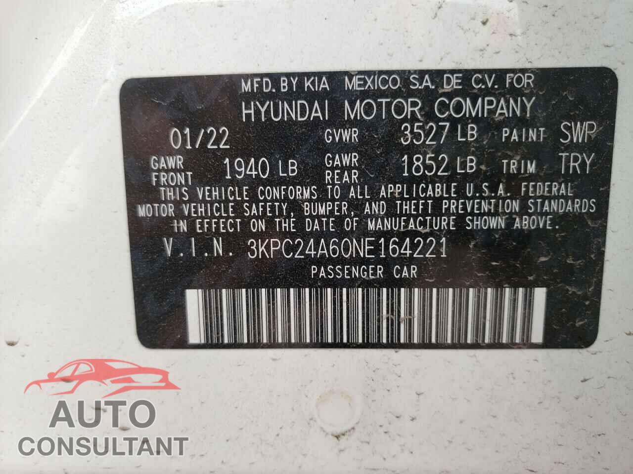 HYUNDAI ACCENT 2022 - 3KPC24A60NE164221