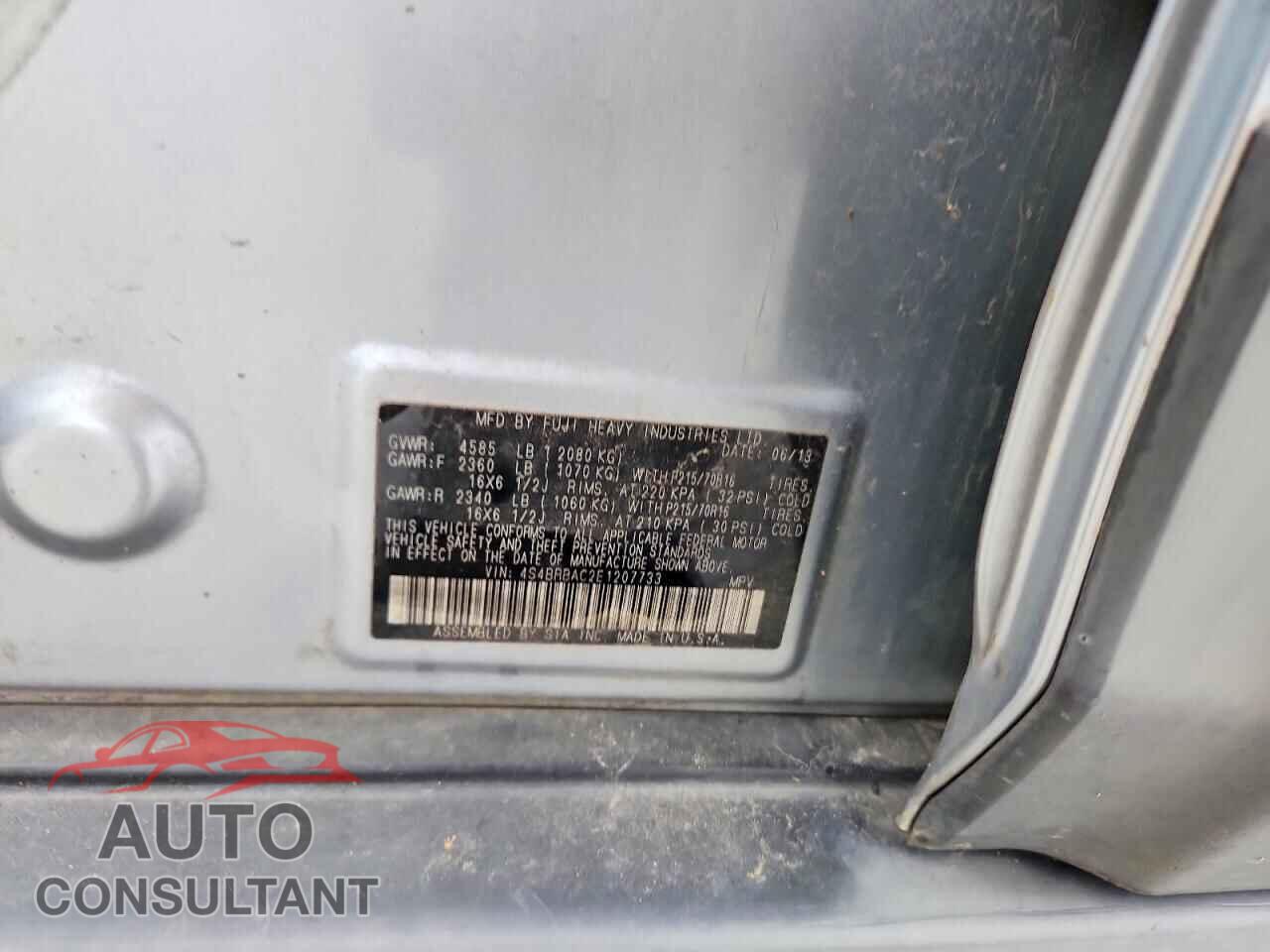 SUBARU OUTBACK 2014 - 4S4BRBAC2E1207733