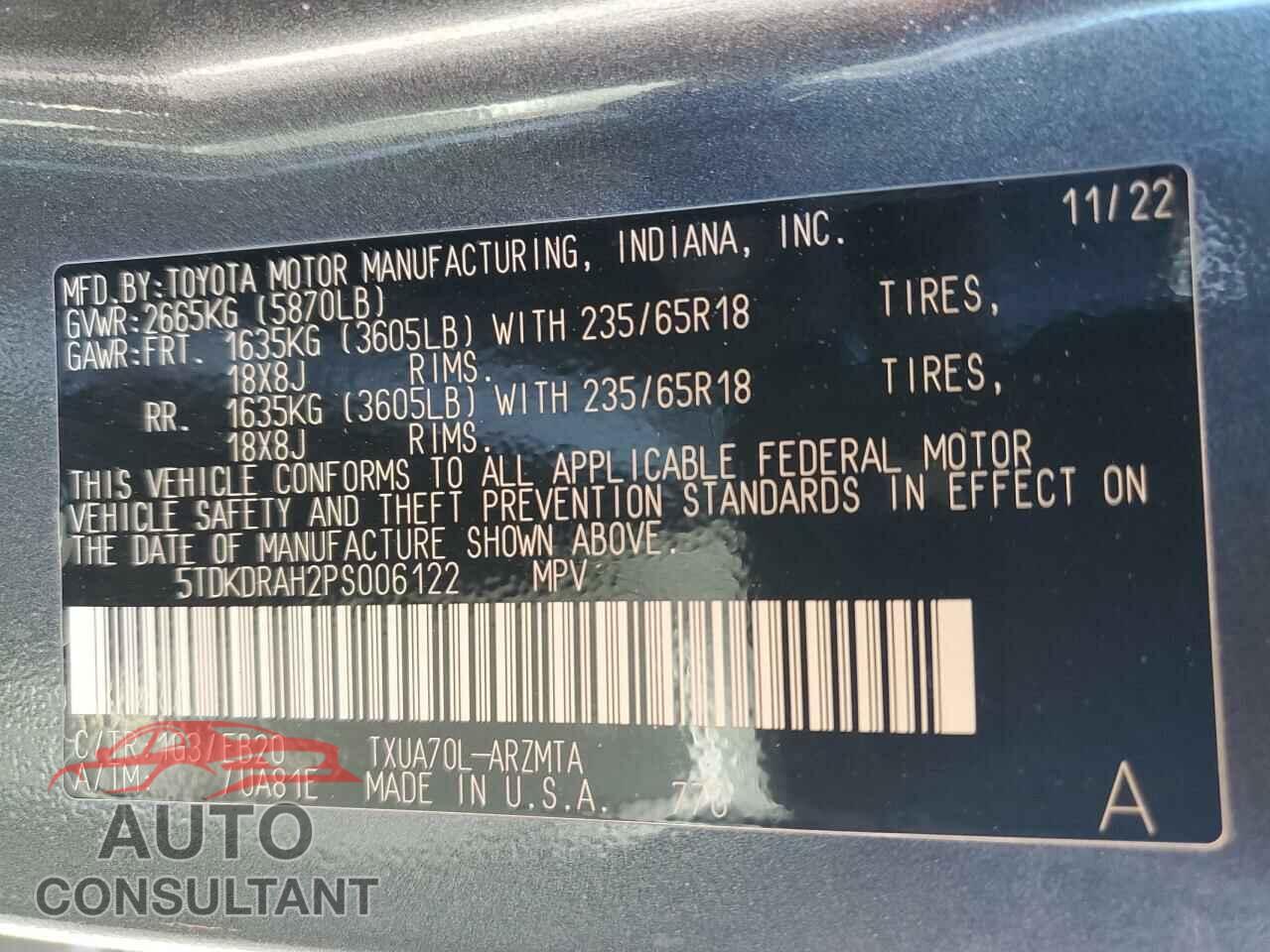 TOYOTA HIGHLANDER 2023 - 5TDKDRAH2PS006122