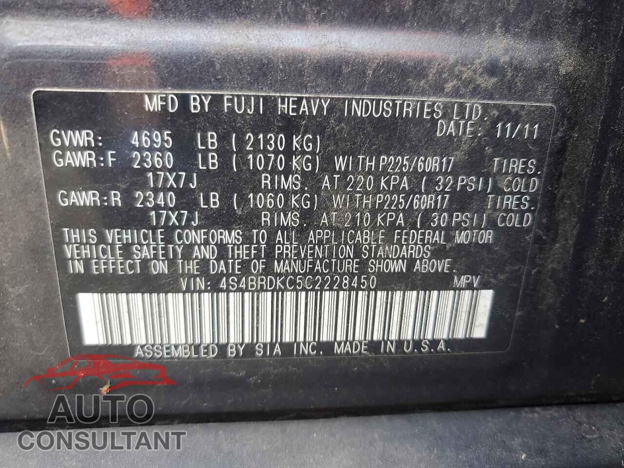 SUBARU LEGACY 2012 - 4S4BRDKC5C2228450