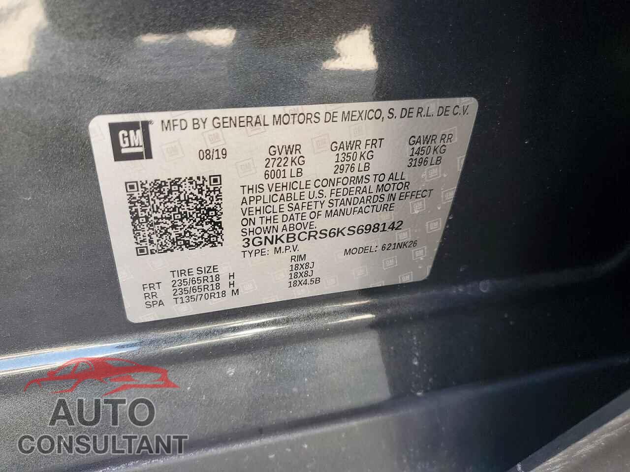 CHEVROLET BLAZER 2019 - 3GNKBCRS6KS698142
