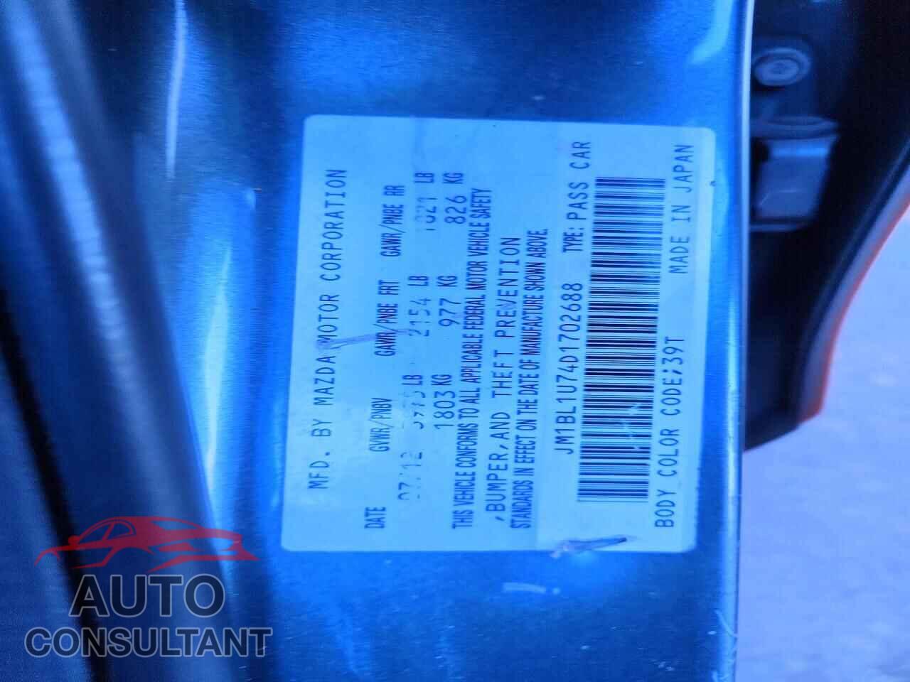 MAZDA 3 2013 - JM1BL1U74D1702688
