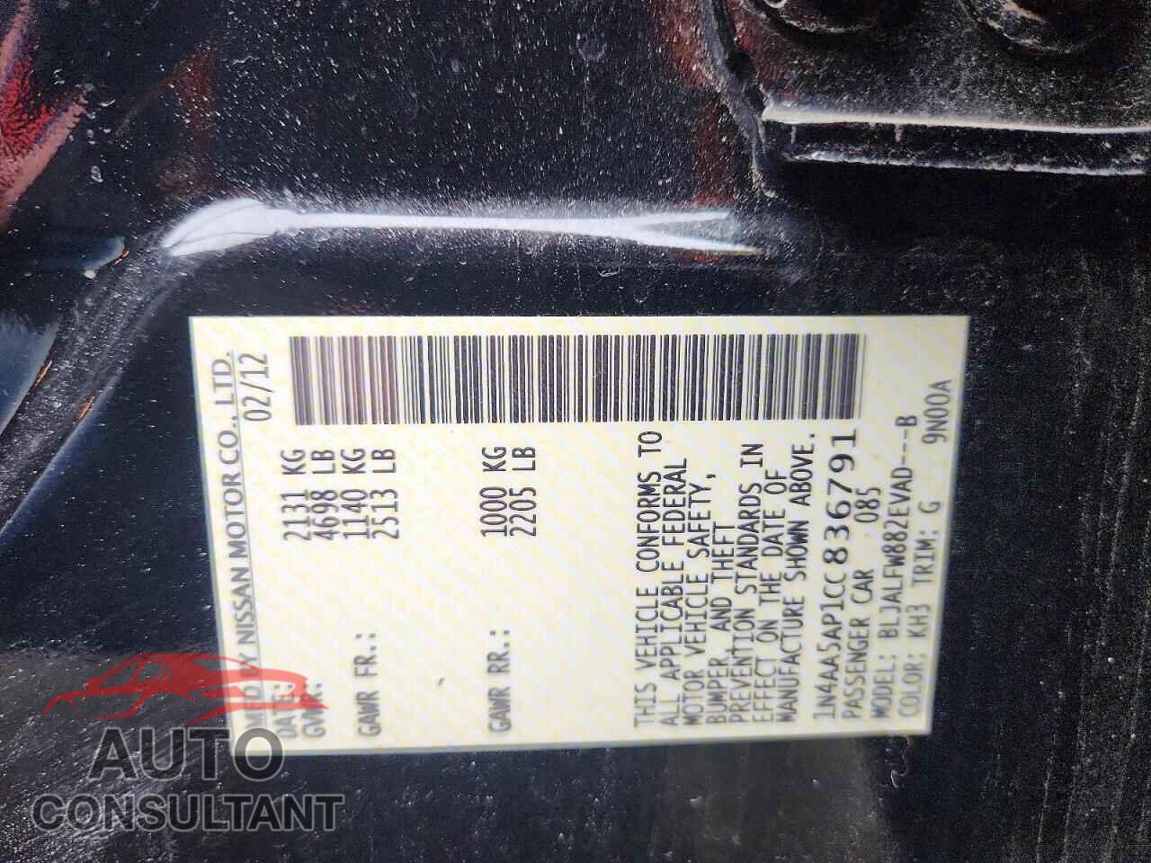NISSAN MAXIMA 2012 - 1N4AA5AP1CC836791