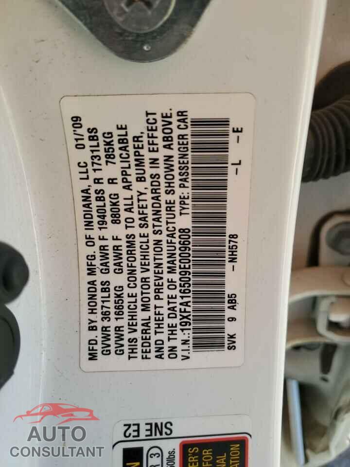 HONDA CIVIC 2009 - 19XFA16509E009608