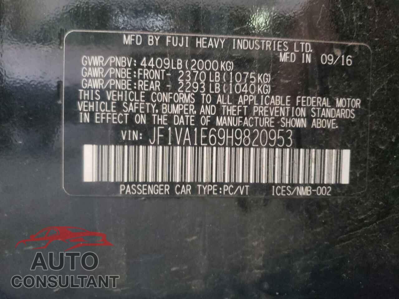 SUBARU WRX 2017 - JF1VA1E69H9820953