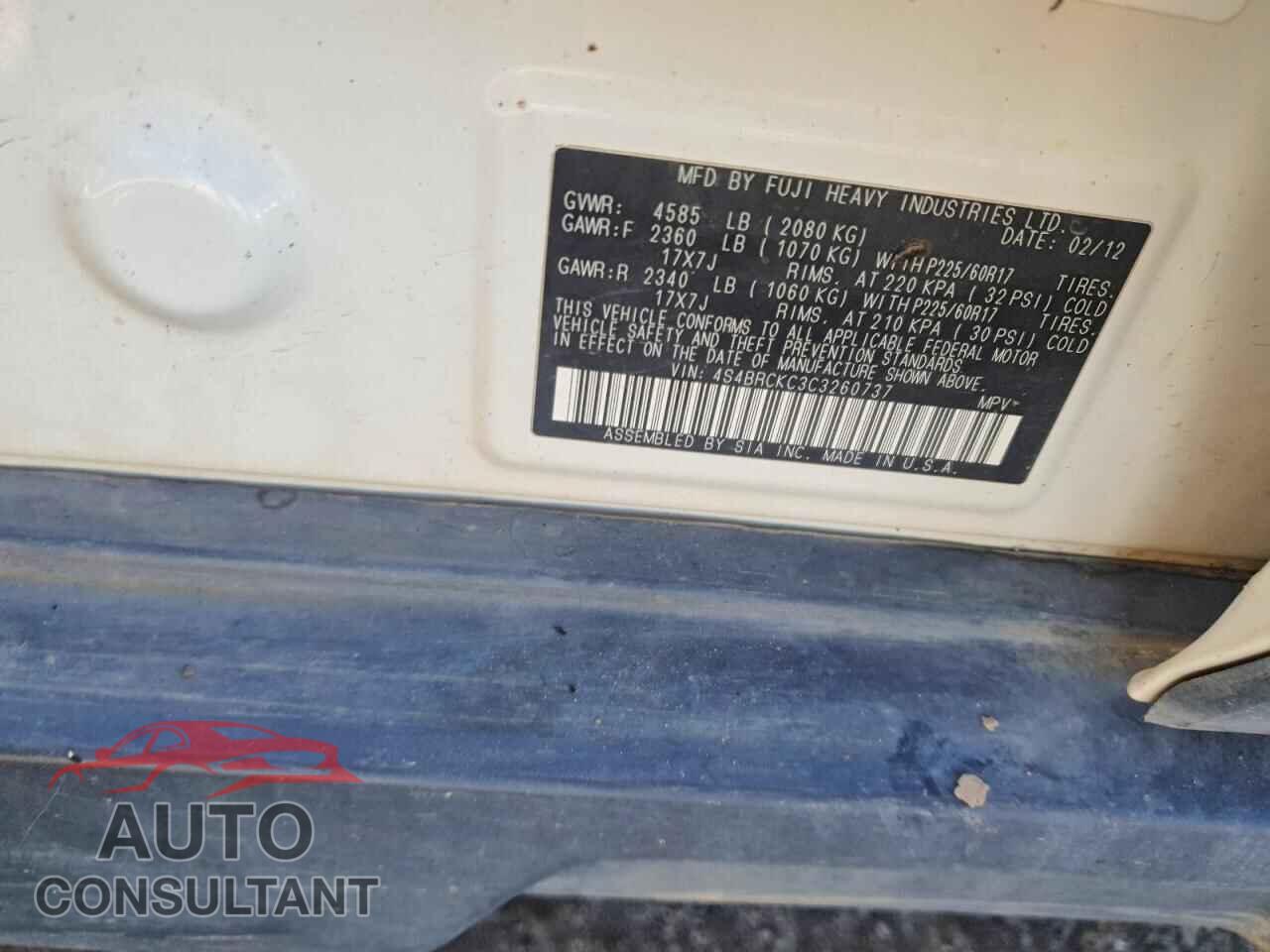 SUBARU OUTBACK 2012 - 4S4BRCKC3C3260737