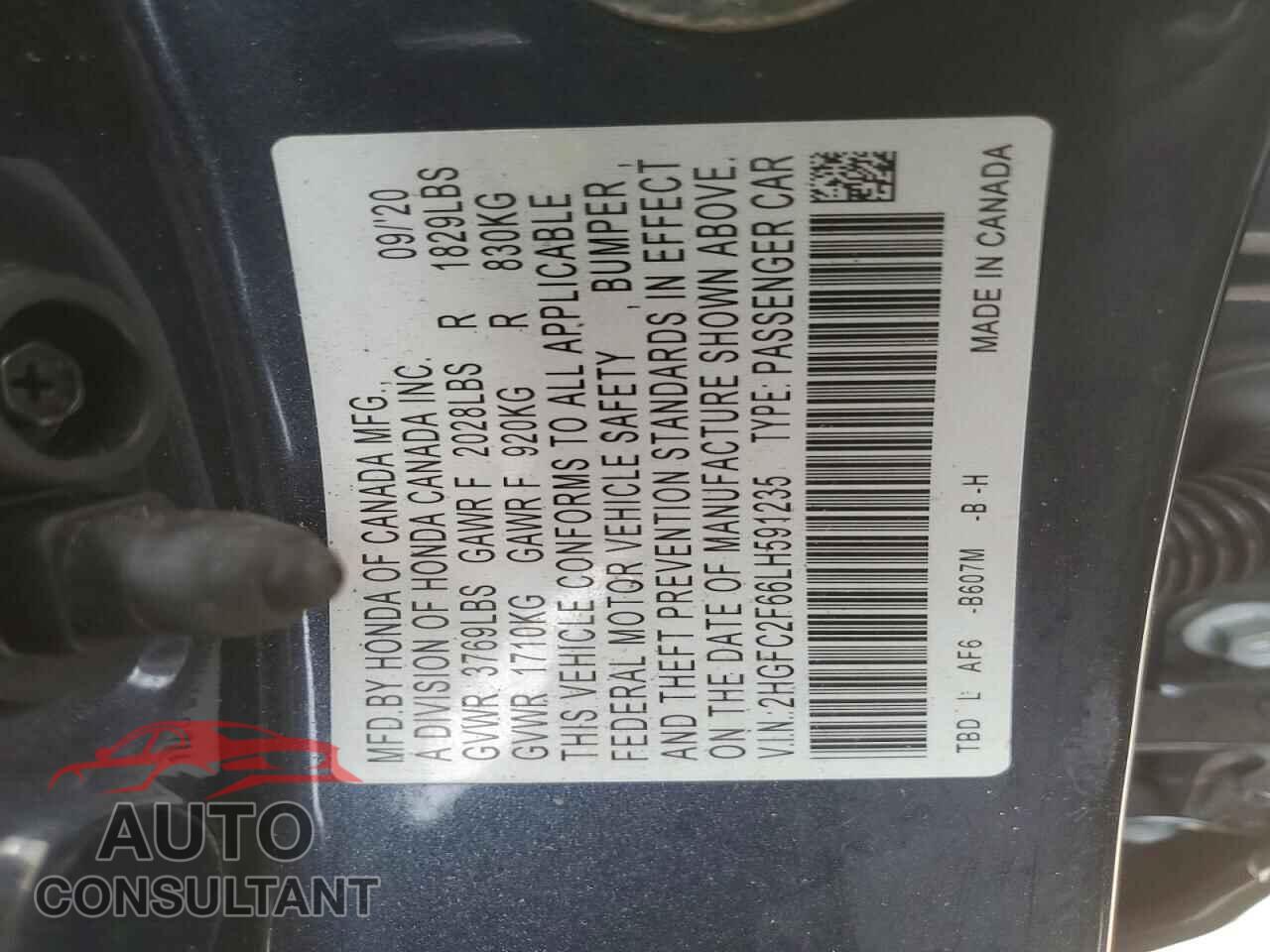 HONDA CIVIC 2020 - 2HGFC2F66LH591235