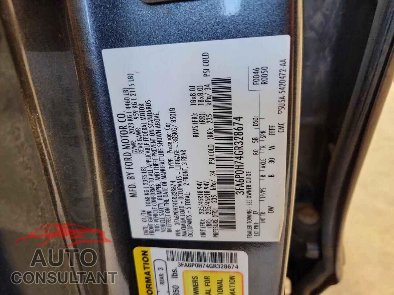 FORD FUSION 2016 - 3FA6P0H74GR328674