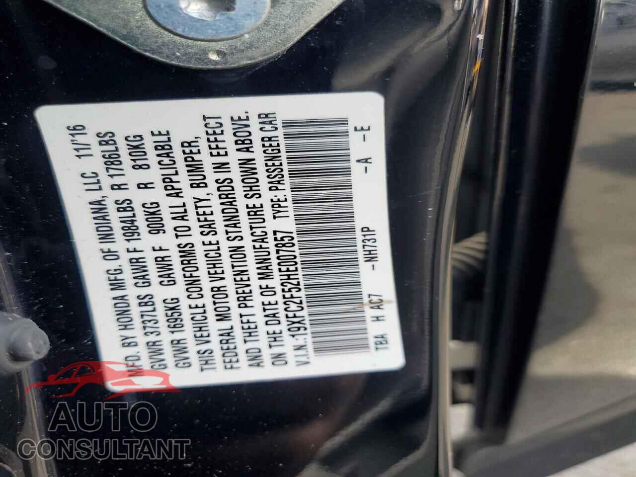 HONDA CIVIC 2017 - 19XFC2F52HE007857