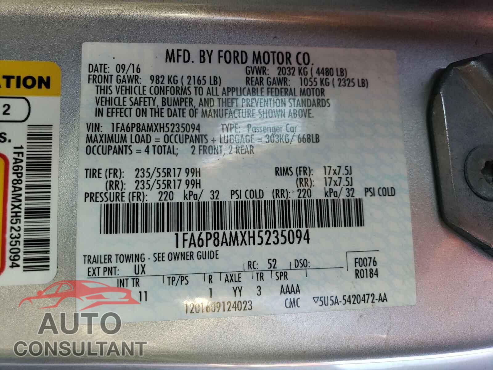 FORD MUSTANG 2017 - 1FA6P8AMXH5235094