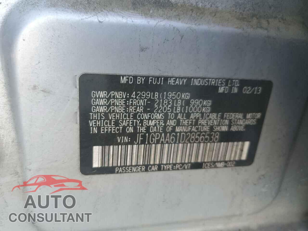 SUBARU IMPREZA 2013 - JF1GPAA61D2856538