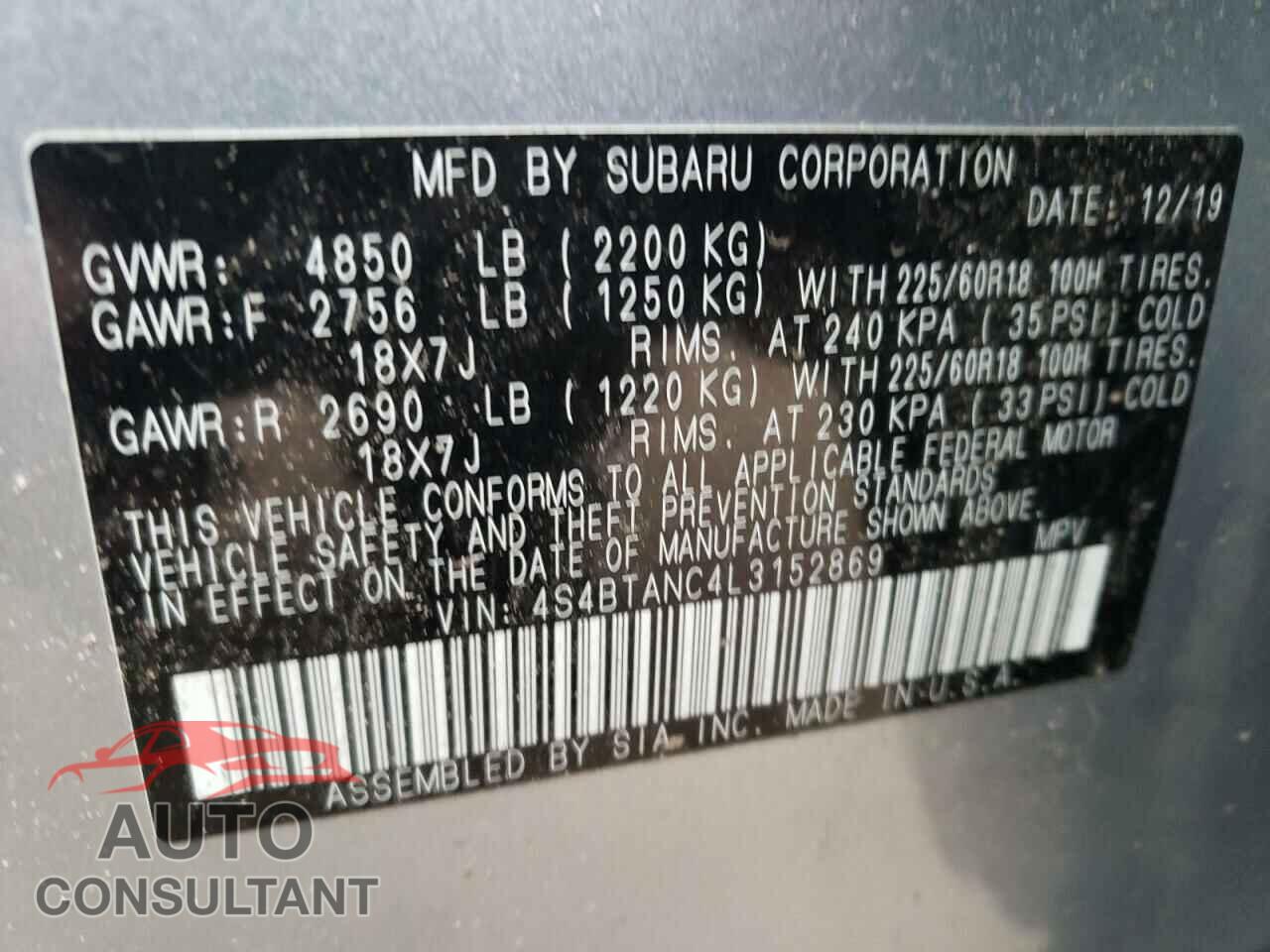 SUBARU OUTBACK 2020 - 4S4BTANC4L3152869