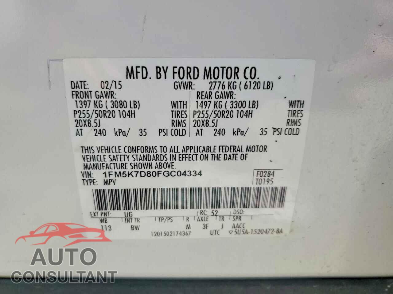 FORD EXPLORER 2015 - 1FM5K7D80FGC04334