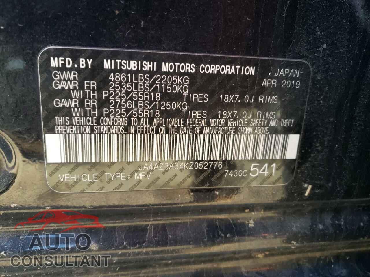 MITSUBISHI OUTLANDER 2019 - JA4AZ3A34KZ052776