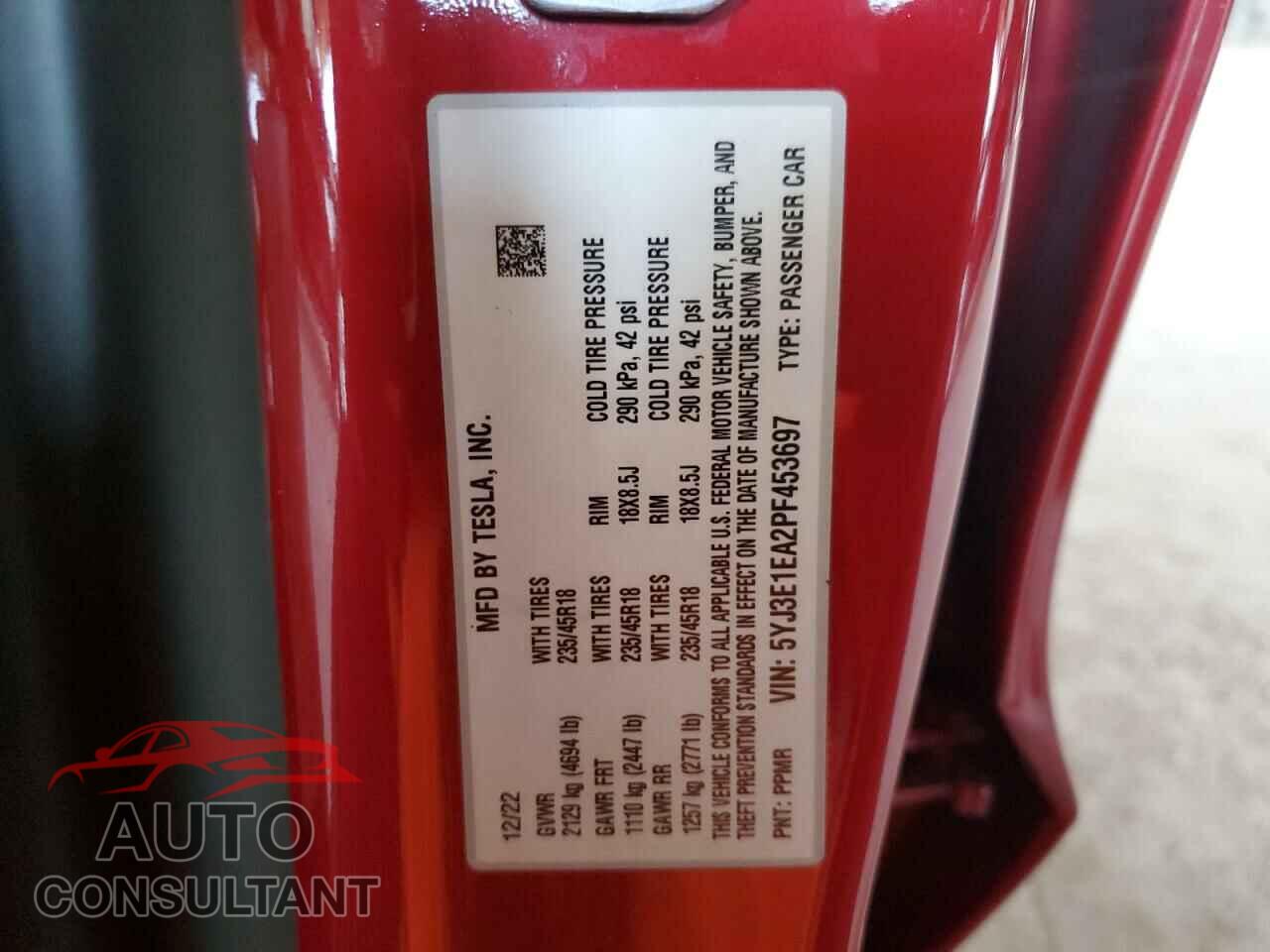 TESLA MODEL 3 2023 - 5YJ3E1EA2PF453697