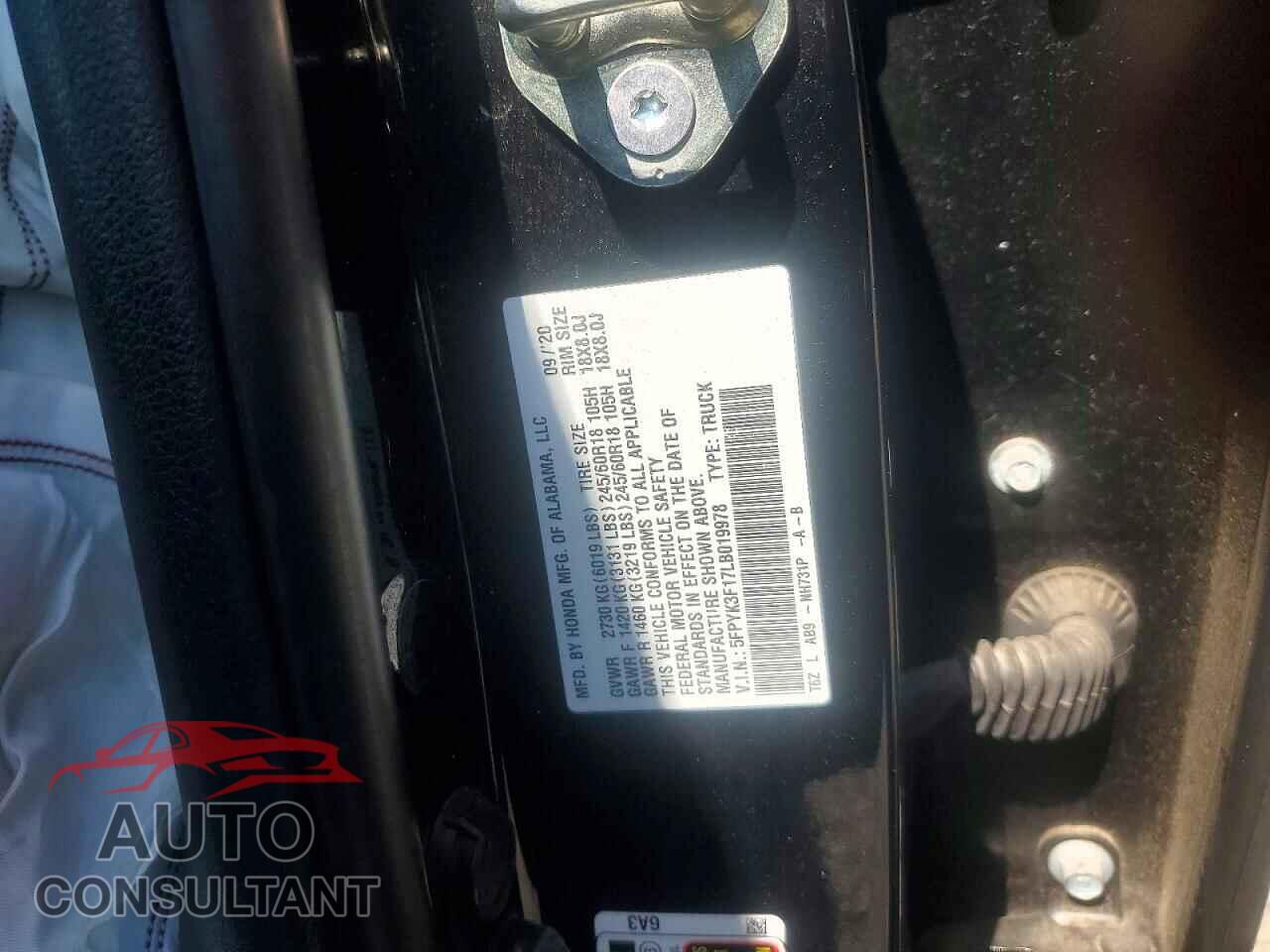 HONDA RIDGELINE 2020 - 5FPYK3F17LB019978