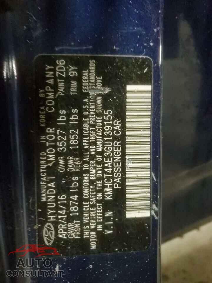HYUNDAI ACCENT 2016 - KMHCT4AE3GU139155